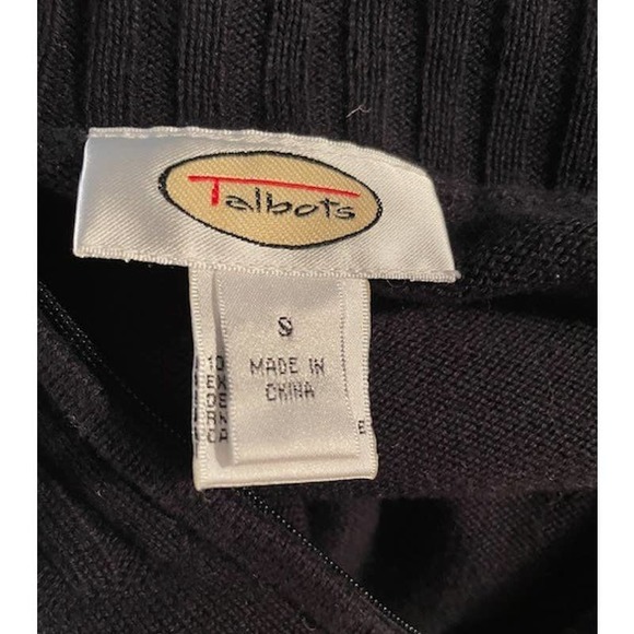 Talbots Women Size Small Christmas Front-Zip Sweater Black w/ Embroidered Angel - Picture 5 of 6